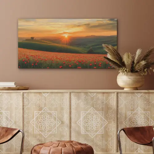Klaprozen - Bloemen - Heuvels - Zonsondergang PET vilt middel -sfeer4
