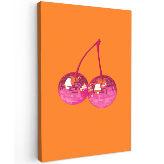 Discoballen - Kers - Spiegels - Roze Tuinposter op houten frame 2 cm dik klein -3d