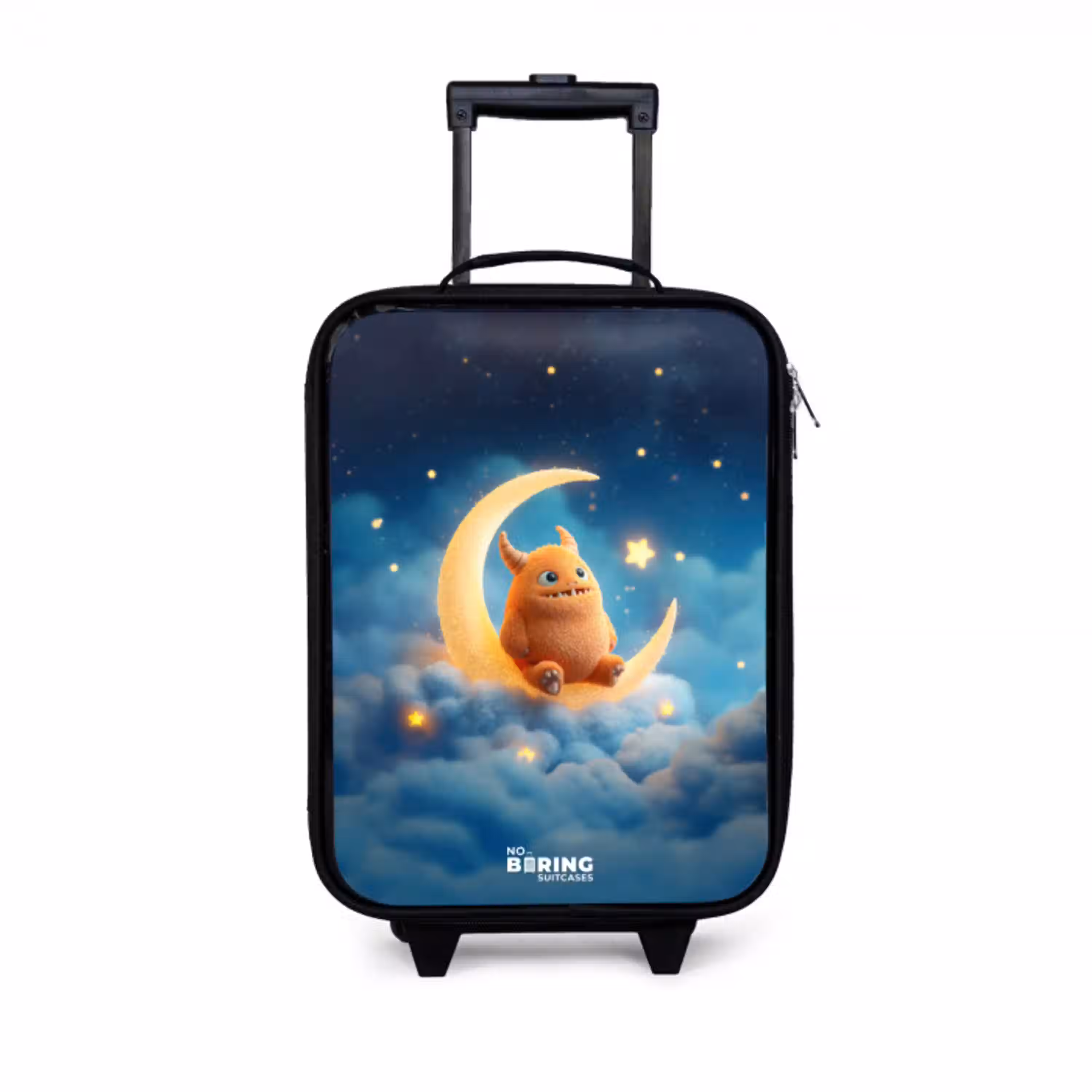 Oranje monster op maansikkel Kinderkoffer - Zwart klein -3d