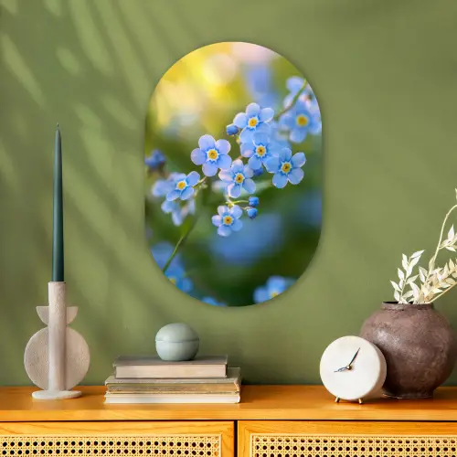 Bloemetjes - Blauw - Vergeet mij nietjes Wandcirkel Ovaal Forex klein -sfeer2