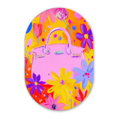 Tas - Roze - Bloemen Wandcirkel Ovaal Forex klein -3d