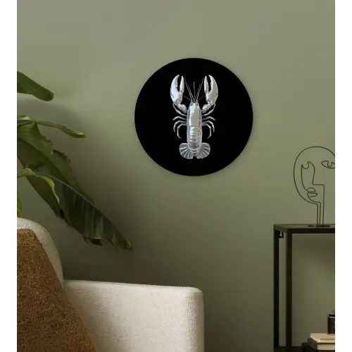 Kreeft - Zilver - Metallic - Luxe Wandcirkel kunststof plaat 5mm dik klein -sfeer3