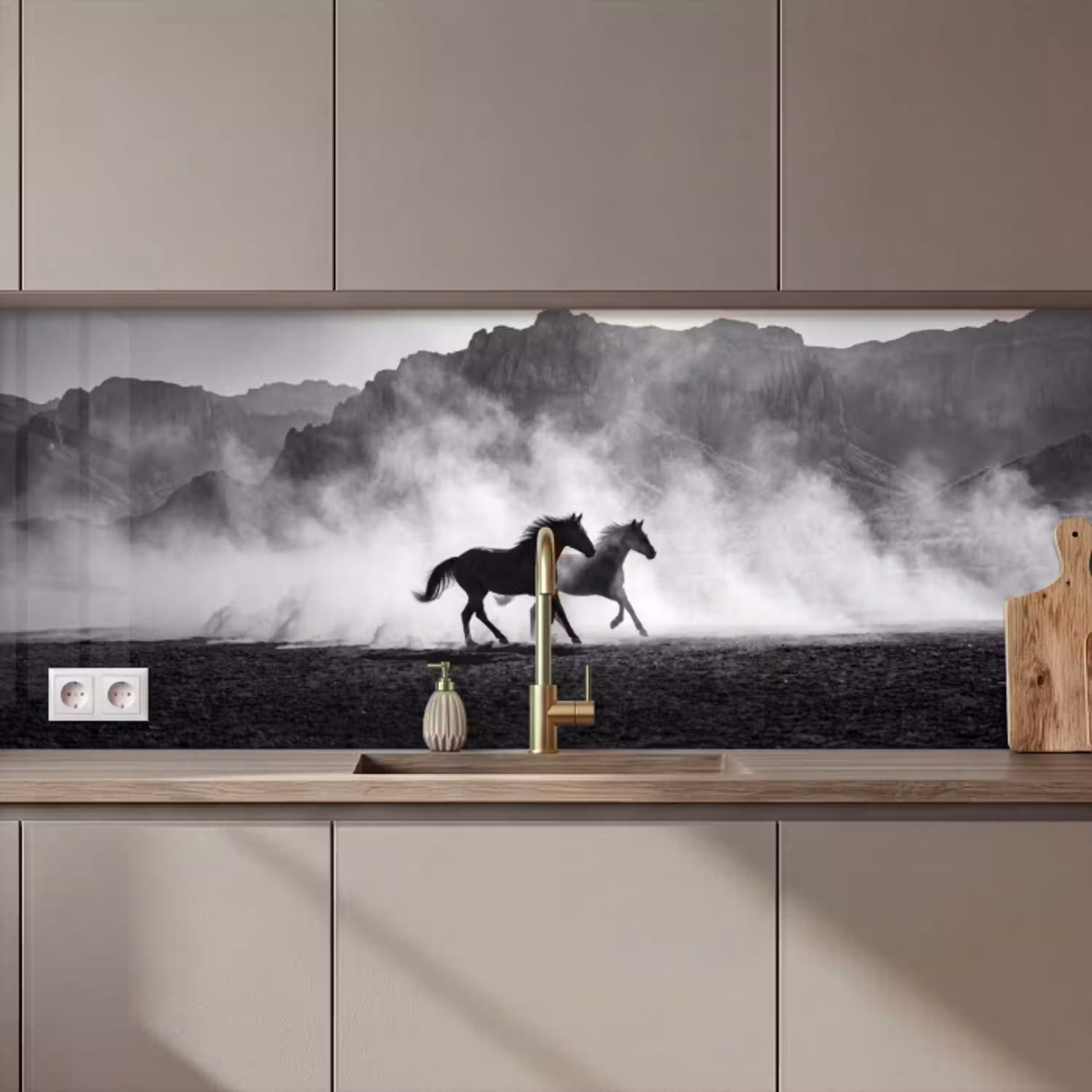 Paard - Ren - Stof - Zwart-wit - Dieren keuken achterwand 2 middel zz_3dshopping