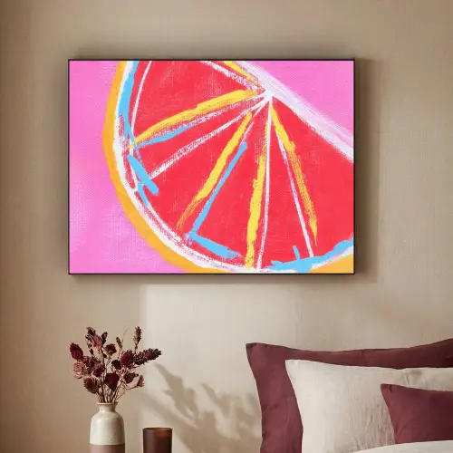 Grapefruit - Geschilderd - Roze - Strepen Textielframe zwart klein -sfeer1