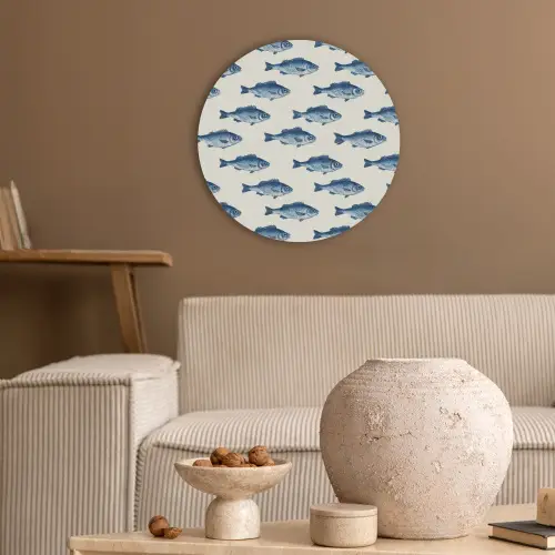 Vis - Patroon - Blauw Akoestische PET Vilt - Rond klein 838 -sfeer1