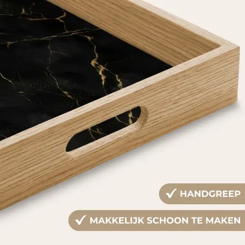 Zwart marmer - Gouden aders - Klassiek Dienblad Rechthoek middel -USP_HandgreepNL