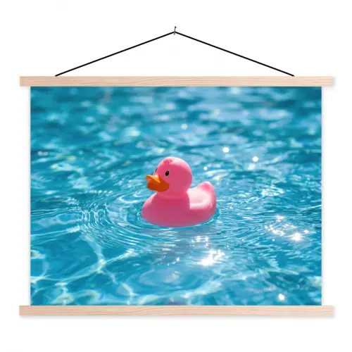 Badeend - Dobberend - Roze textielposter latten blank klein -3d