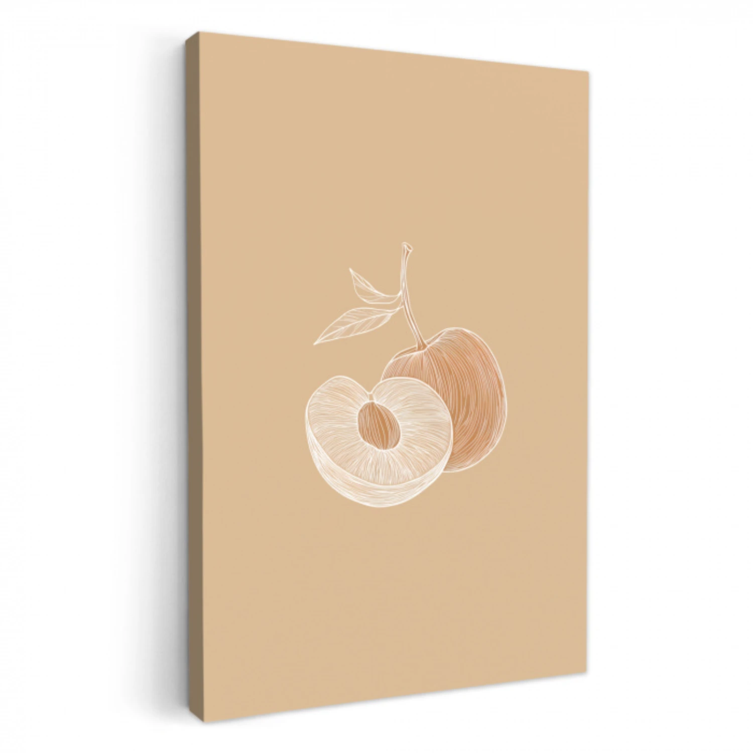 Perzik - Lijntekening - Pit - Beige KitchenYeah - Keuken - Canvas klein -3d