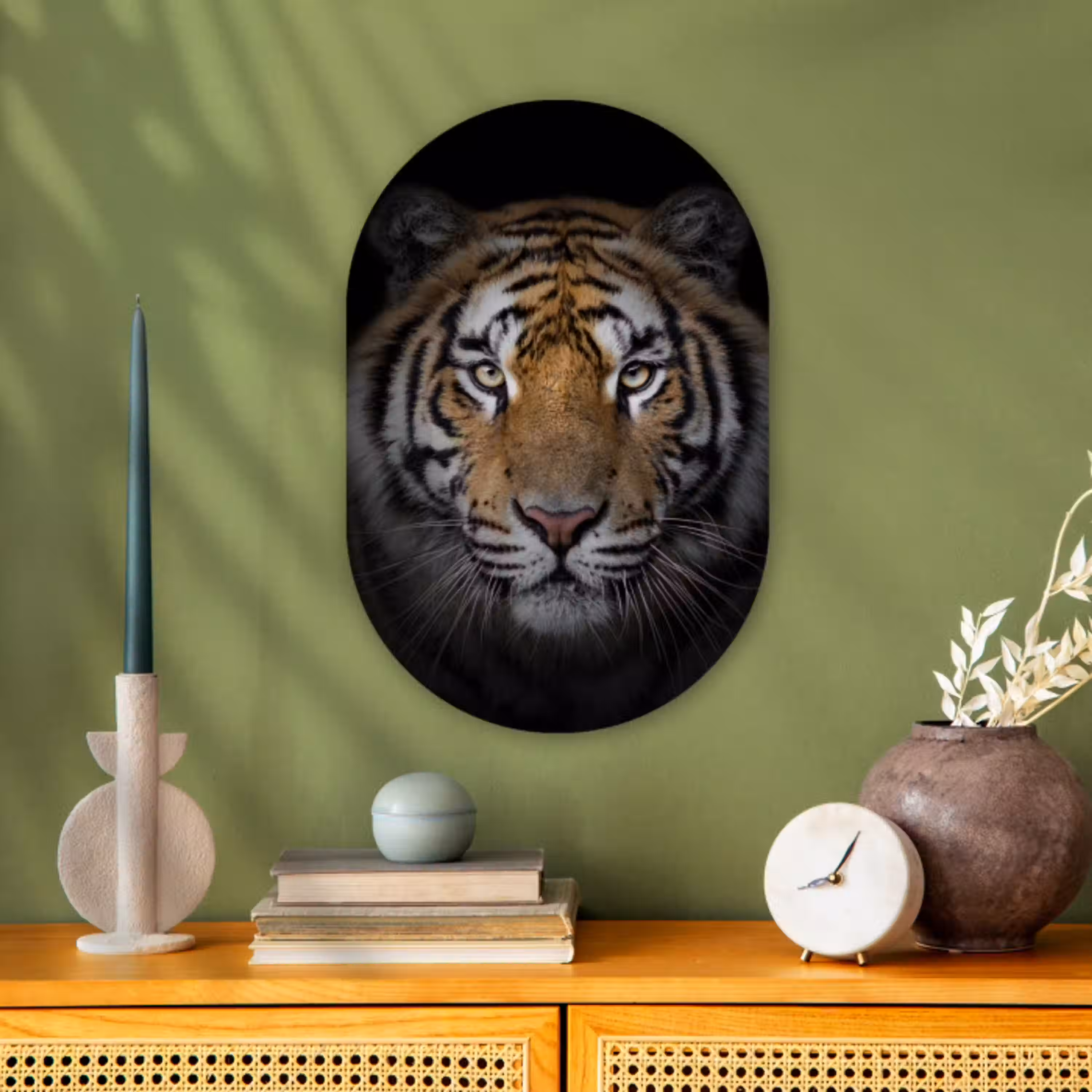 Tijger - Wilde dieren - Portret - Zwart - Dieren Wandcirkel Ovaal Forex klein -sfeer2