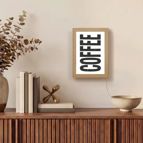 Koffie - Decoratie - Japandi - Vintage Light Box met kabel (Wandlamp) klein -sfeer2
