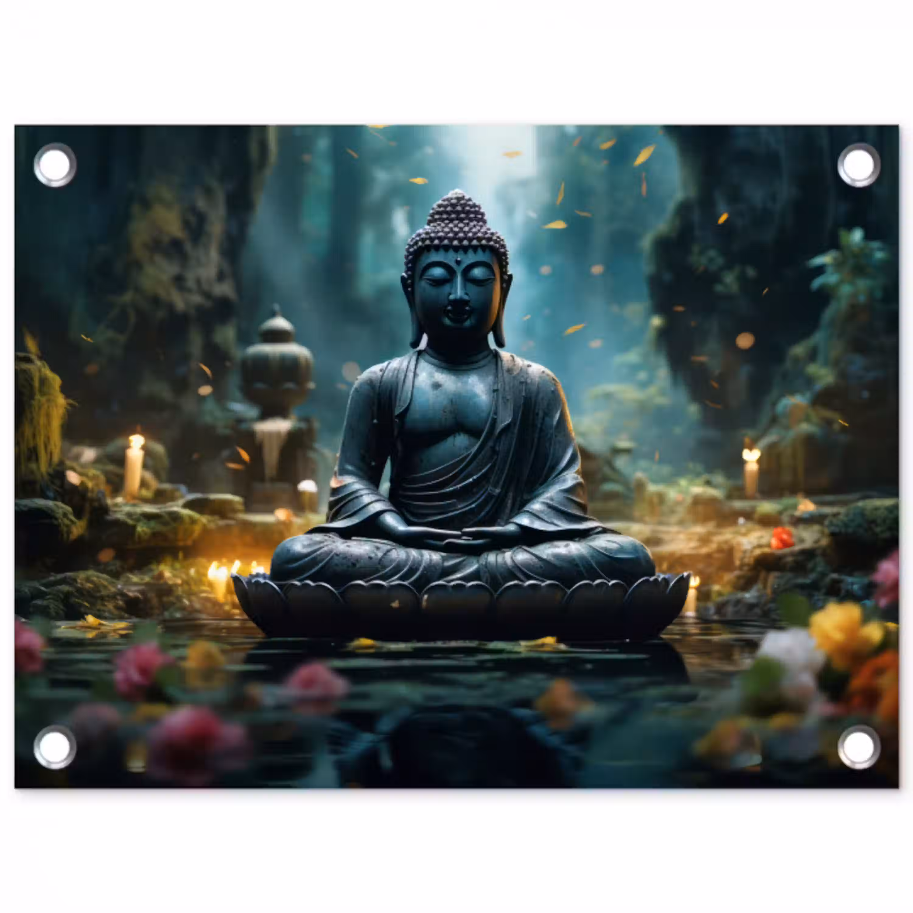 Boeddha in een mystieke tuin tuinposter los doek klein -3d