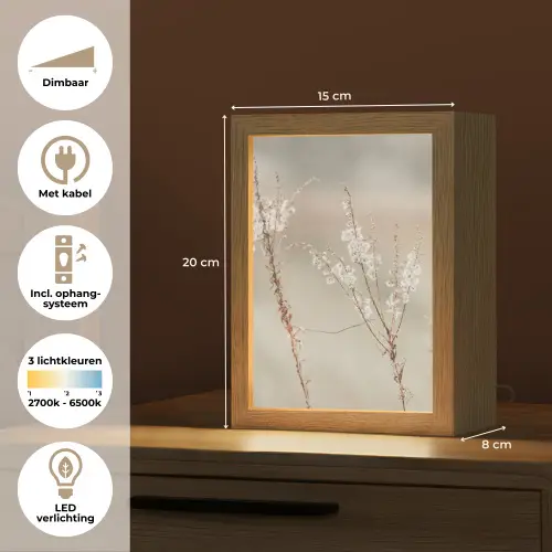 Bloemen - Wit - Planten Light Box met kabel (Tafellamp) klein -USP_NL