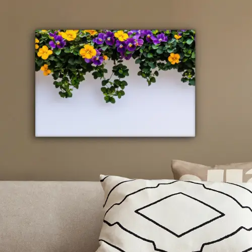 Bloemen - Muur - Geel - Paars canvas 2cm klein -sfeer3