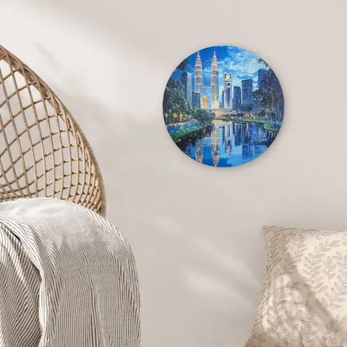Stad Kuala Lumpur - Skyline - Wolkenkrabbers - Water Wandcirkel kunststof plaat 5mm dik klein -sfeer5