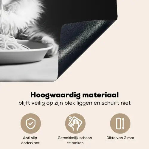 Langharige kat - Zonnebril - Spaghetti - Humor - Zwart - wit Inductie beschemer met haakjes klein -ky-onderkant-nl