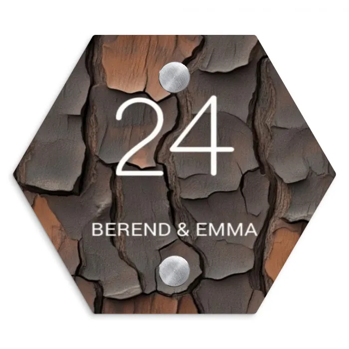 Boomschors - Klassiek Naambord Hexagon klein -3d