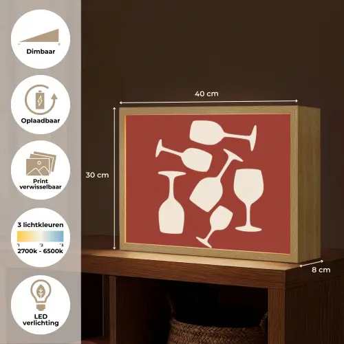 Wijnglazen - Silhouetten - Wit Light Box met batterij (Wandlamp) middel -USP_websiteoverzichtNL