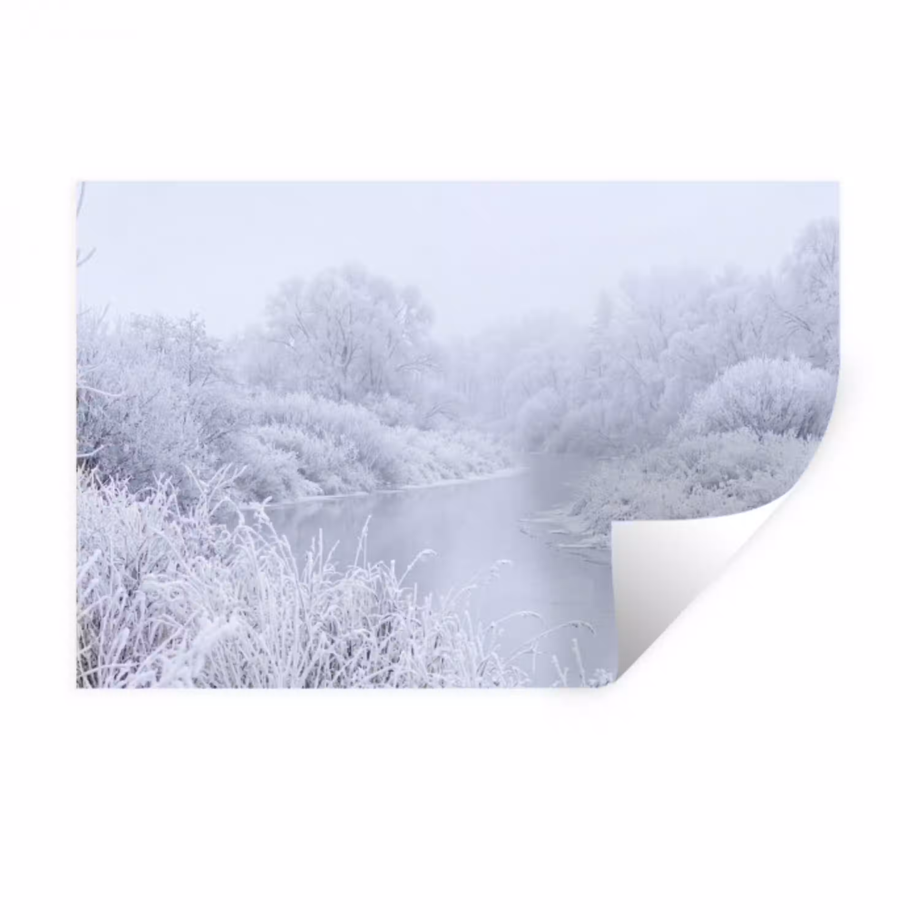 Rivier - Sneeuw - Bos - Winter - Schilderachtig Muursticker klein -3d