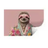 Luiaard - Bloemenprint - Bril - Roze Muursticker klein -3d