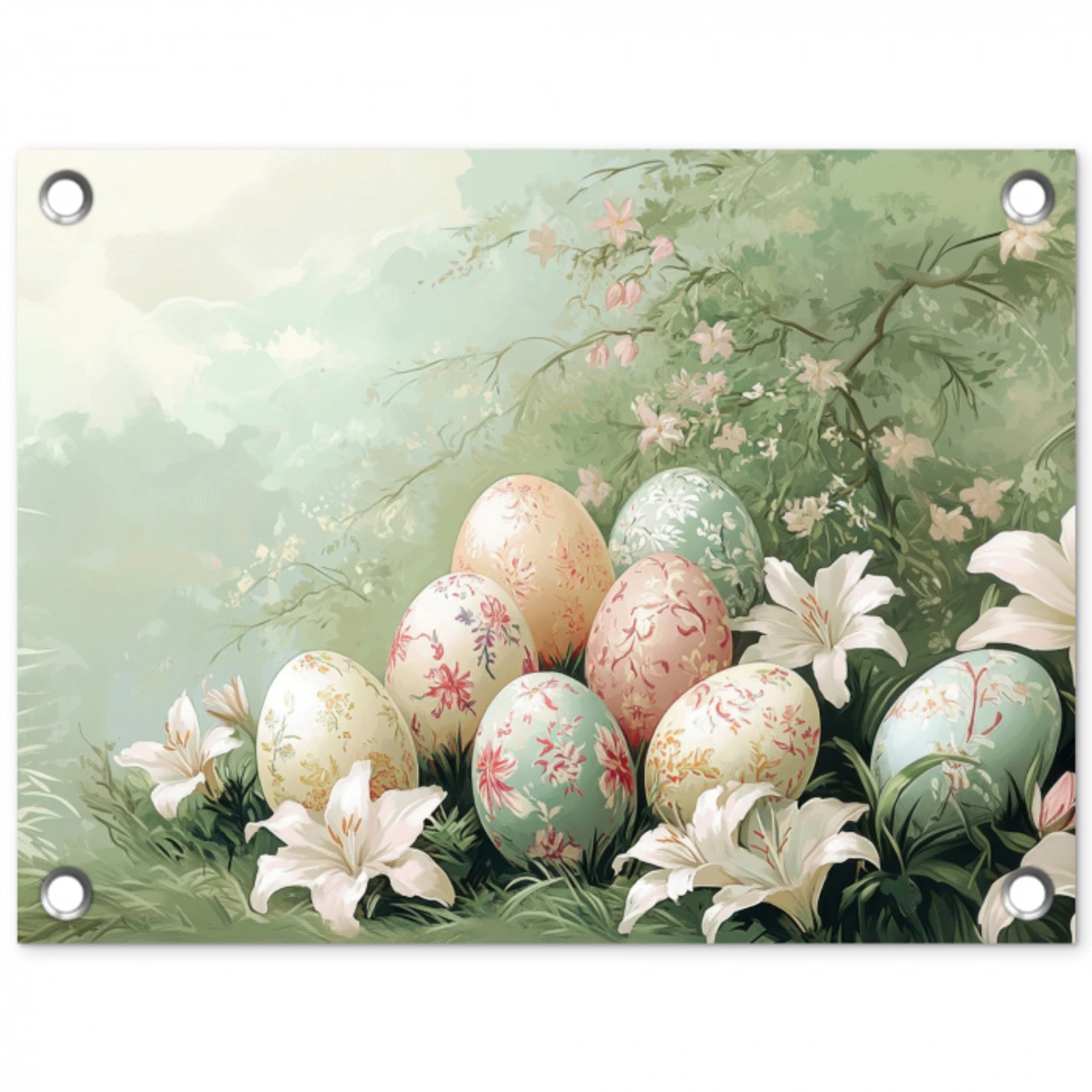 Paaseieren - Pasteltinten - Bloemen tuinposter los doek klein -3d