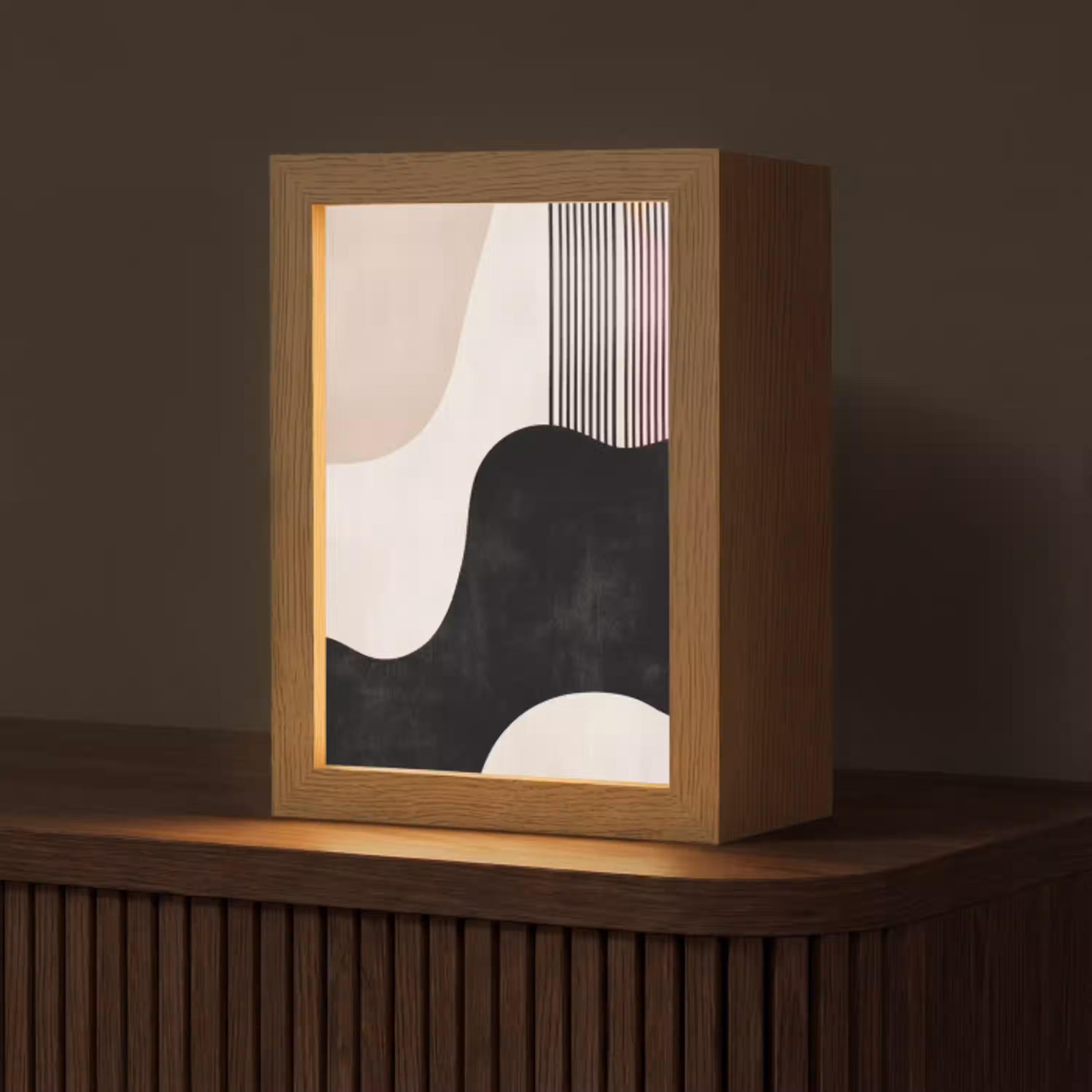 Abstract - Japandi - Beige - Modern Light Box met kabel (Tafellamp) klein -z3d_website
