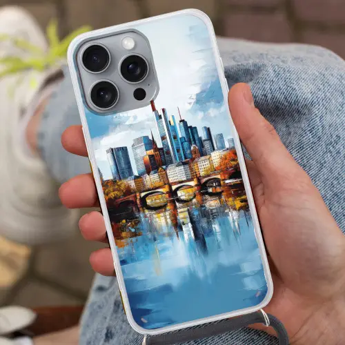 Bomen Frankfurt- Stad - Skyline - Brug Hoesje iPhone 16 Pro Max met koord klein -sfeer3