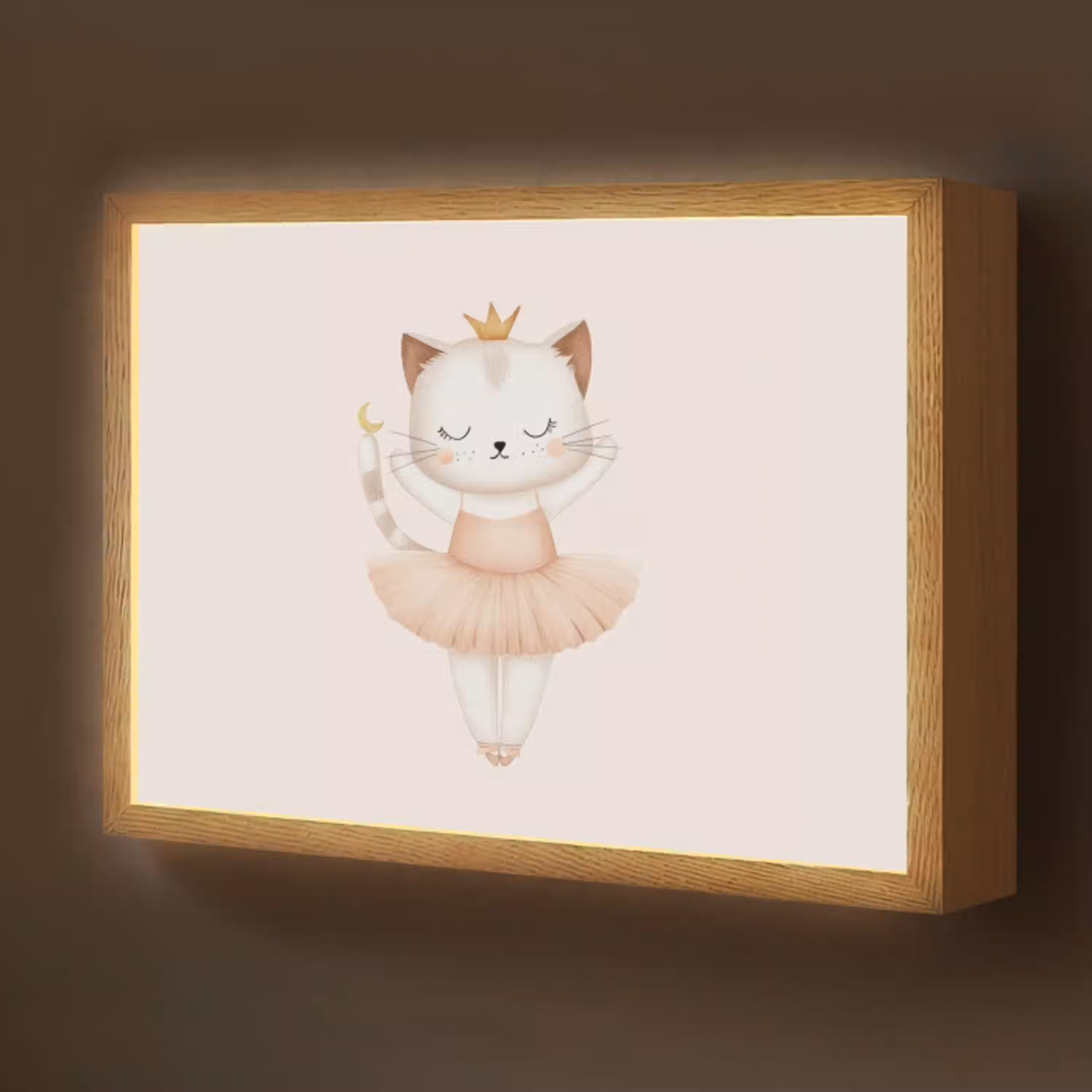 Ballerina - Kitten - Beige Light Box met batterij (Wandlamp kind) middel -z3d_website