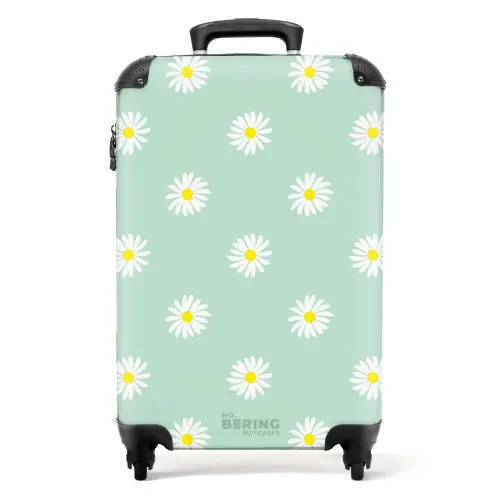 Pastel - Margrieten op pastelgroene achtergrond NBS - Handbagage koffer - Kinderen Unisex middel -productfoto_recht