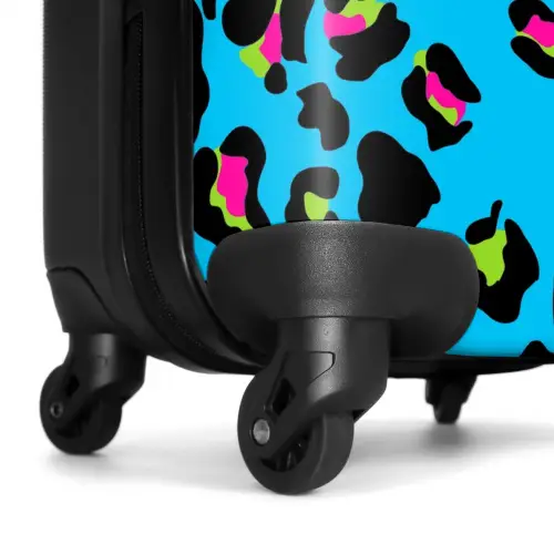 Pantermotief in neonkleuren op blauwe achtergrond NBS - Handbagage koffer - Volwassenen Unisex middel -wiel