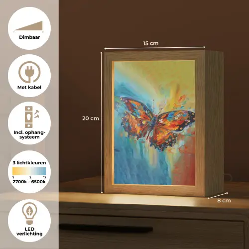 Vlinder - Kleuren - Kunst - Schilderij Light Box met kabel (Tafellamp) klein -USP_NL