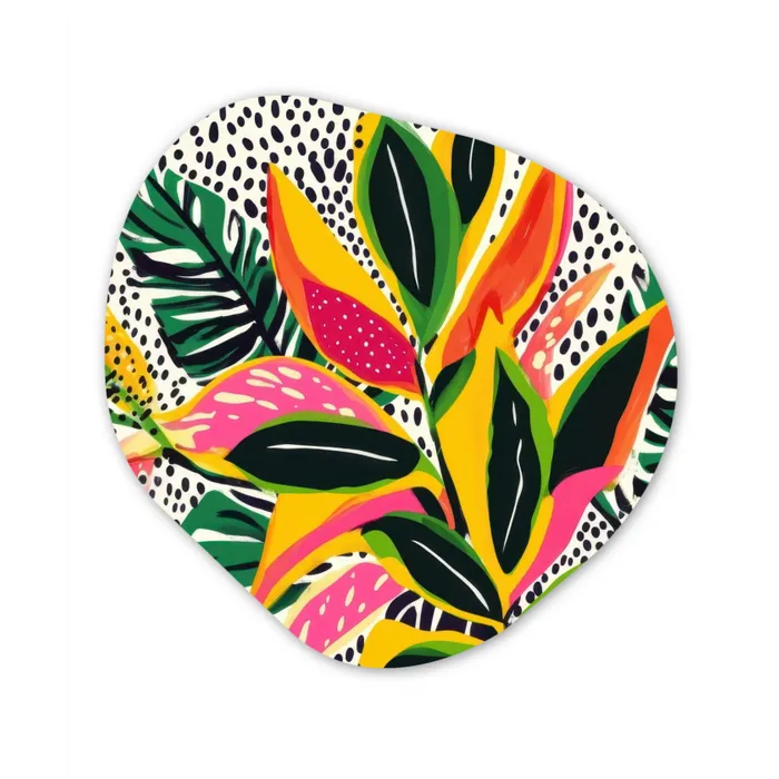 Tropisch - Bladeren - Zwart - wit Wandcirkel Organisch Forex 3mm klein -3d