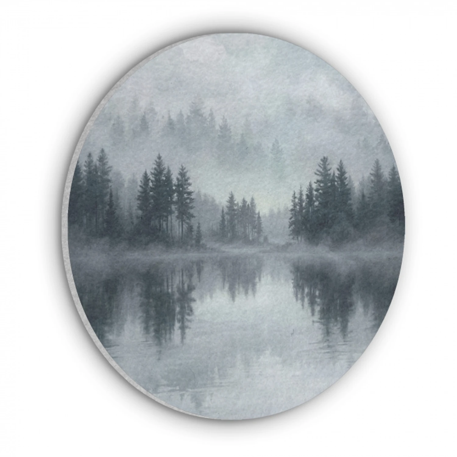 Bos - Meer - Mist - Natuur - Grijs Akoestische PET Vilt - Rond klein -3d