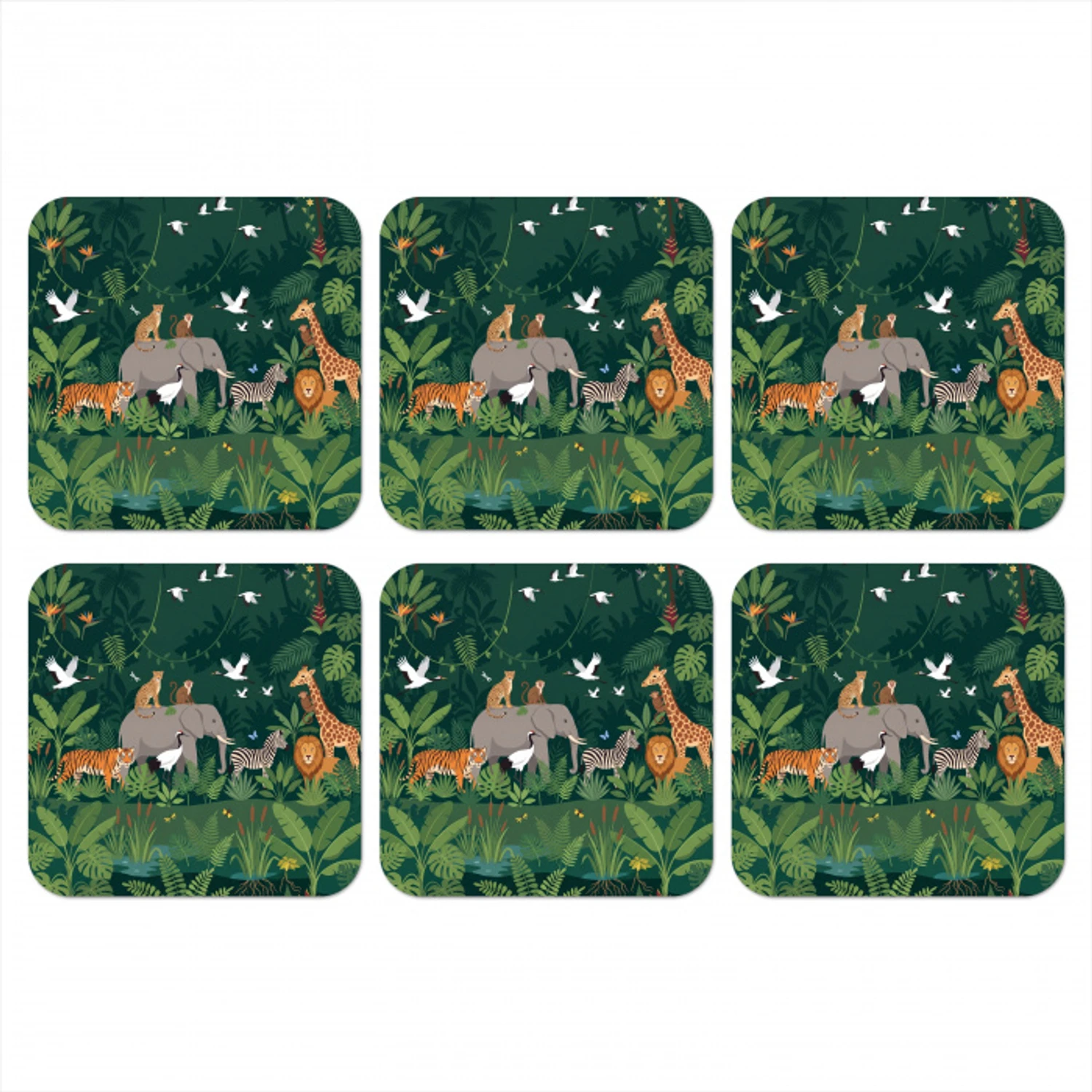 Tropisch - Jungle -  Groen onderzetter kurk middel -3d