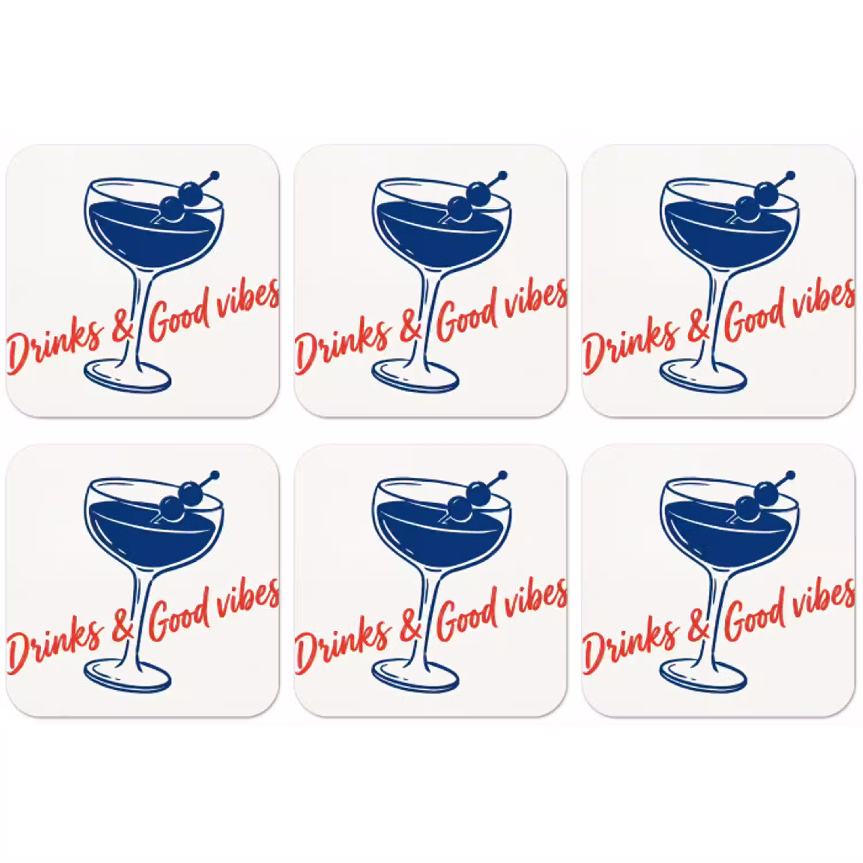 Cocktail - Glas - Illustratie - Blauw - Wit onderzetter kurk middel -zkaufland3dotto