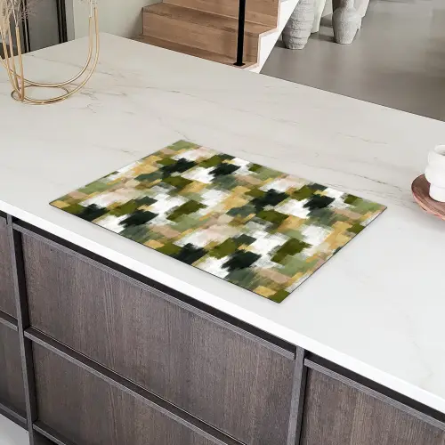 Penseelstrepen - Mos - Groentinten Inductie beschermer vinyl 3mm klein 276 -sfeer8