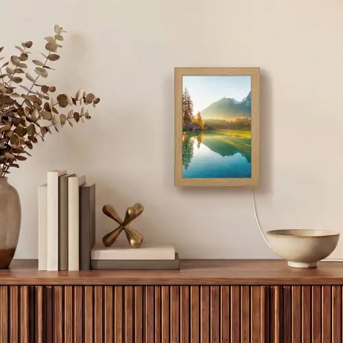 Meer - Bos - Bergen - Natuur - Zon - Landschap Light Box met kabel (Tafellamp) klein -sfeer2