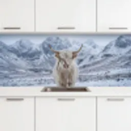 Schotse Hooglander - Sneeuw - Bergen - Winter keuken achterwand 2 middel -3d