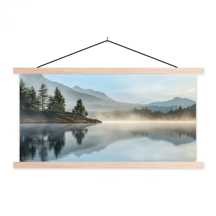 Meer - Mist - Bergen - Landschap textielposter latten blank klein -3d