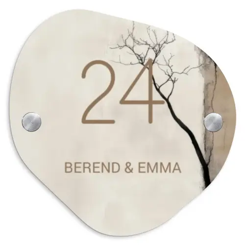 Boomsilhouet beige achtergrond - Klassiek Naambord Organisch middel -3d