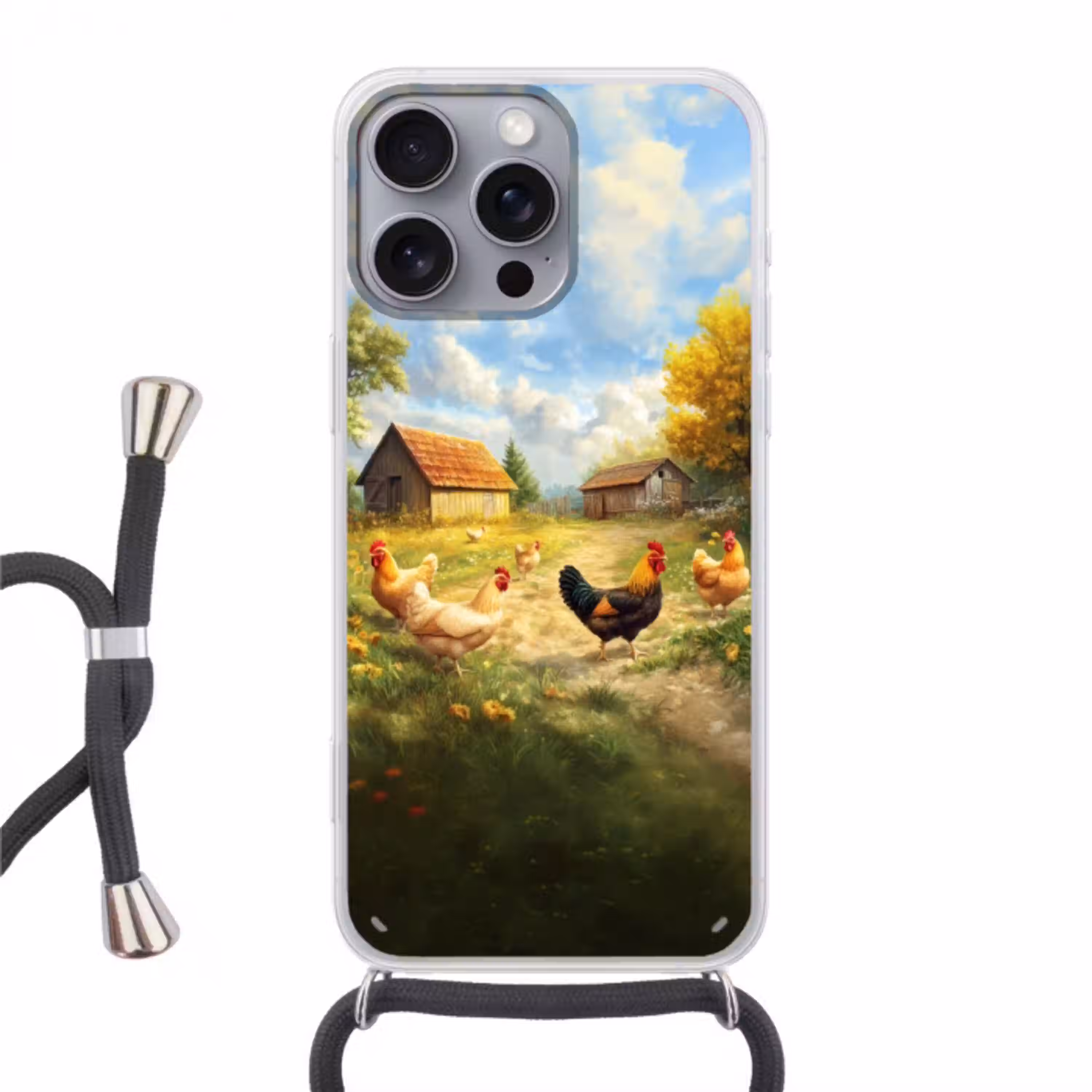 Kippen - Landelijke rust - Natuur Hoesje iPhone 16 Pro Max met koord klein -3d