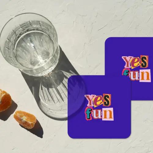 Yes fun - Kleurrijk - Collage-stijl onderzetter kurk middel -sfeer4