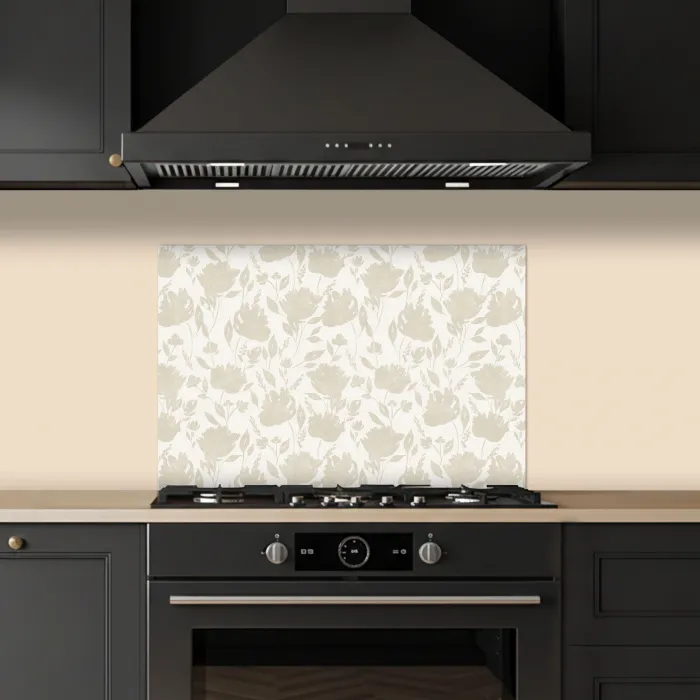 Bloemenpatroon - Silhouet - Wit keuken achterwand spatscherm klein 900 -sfeer1