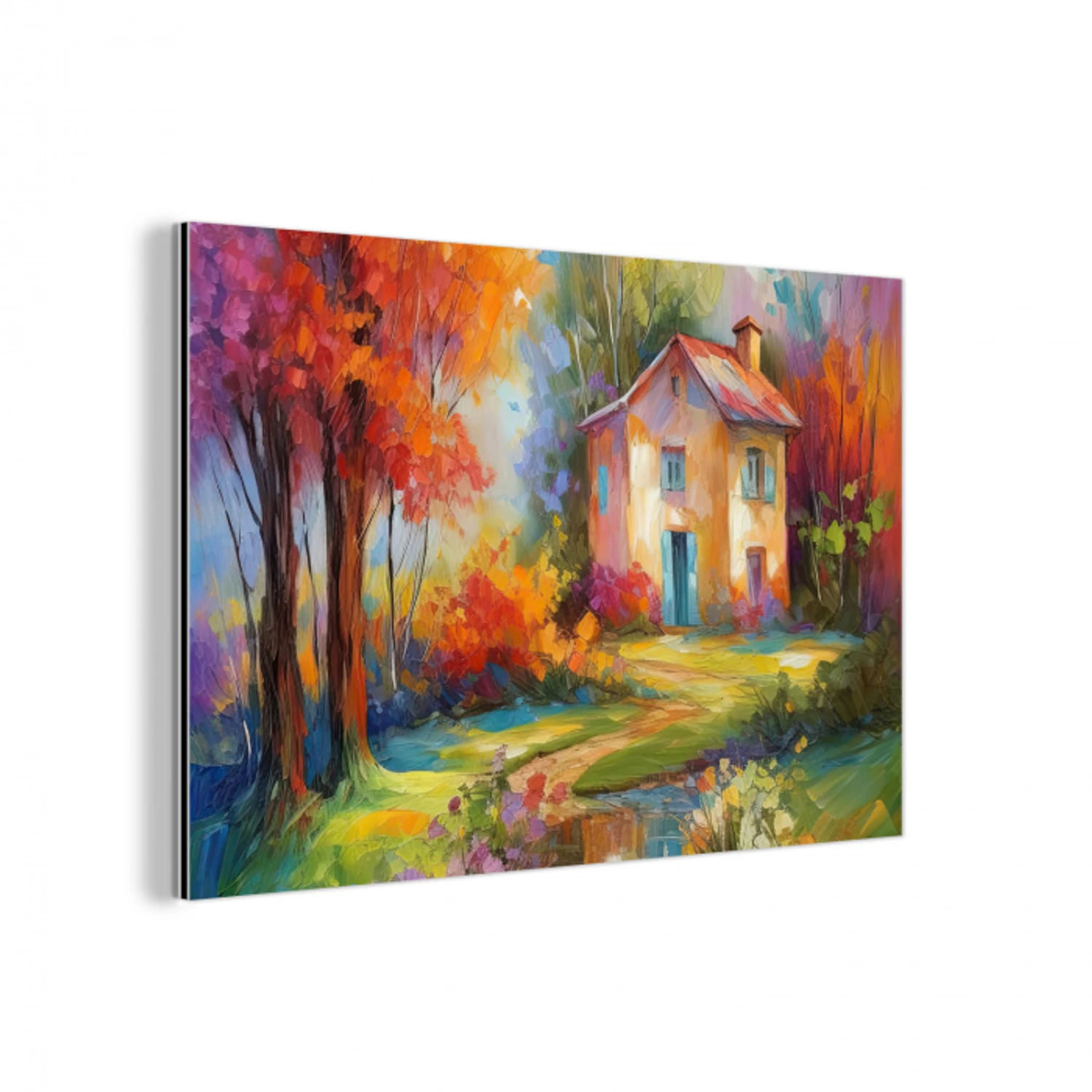 Landschap - Kleurrijk - Olieverf - Kunst aluminium wit klein -3d