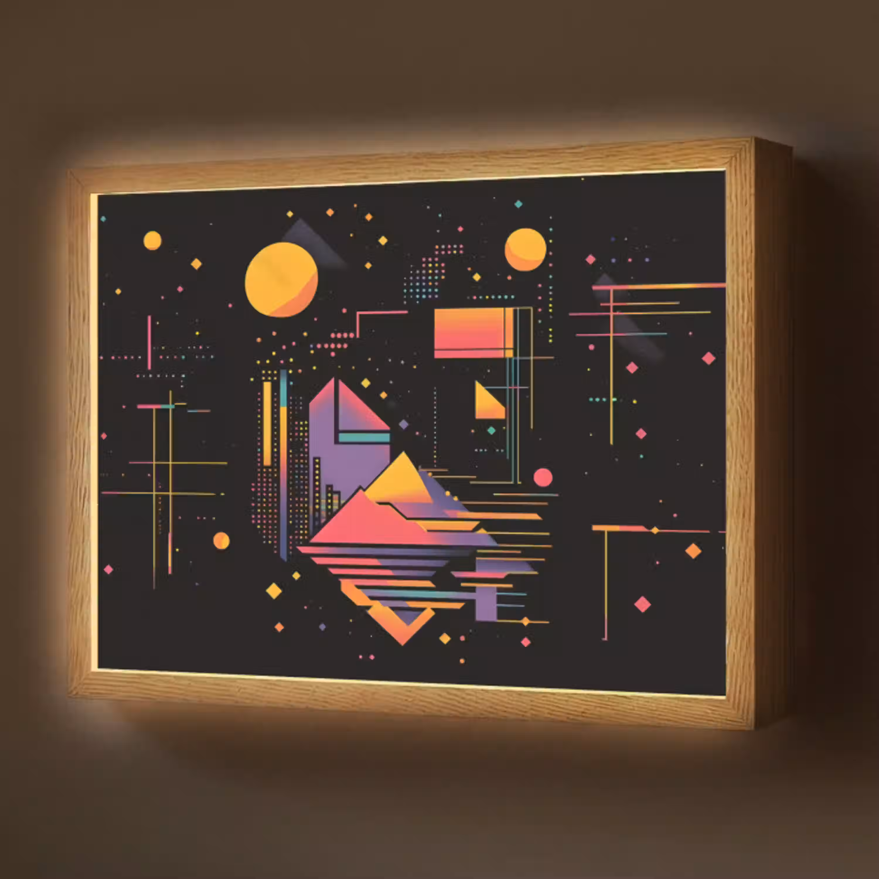 Abstract - Vormen - Lijnen - Kleurrijk Light Box met batterij (Wandlamp) middel -z3d_website