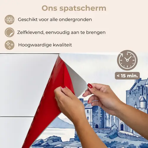 Schots - Kasteel - Blauw - Aquarel keuken achterwand spatscherm klein -spatscherm_NL