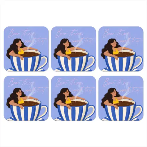 Mok - Koffie - Vrouw - Paars onderzetter kurk middel -3d