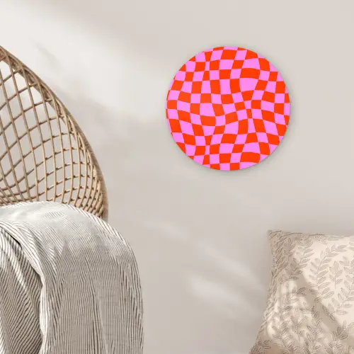 Blokken - Roze - Rood - Patroon Wandcirkel plexiglas klein 852 -sfeer5