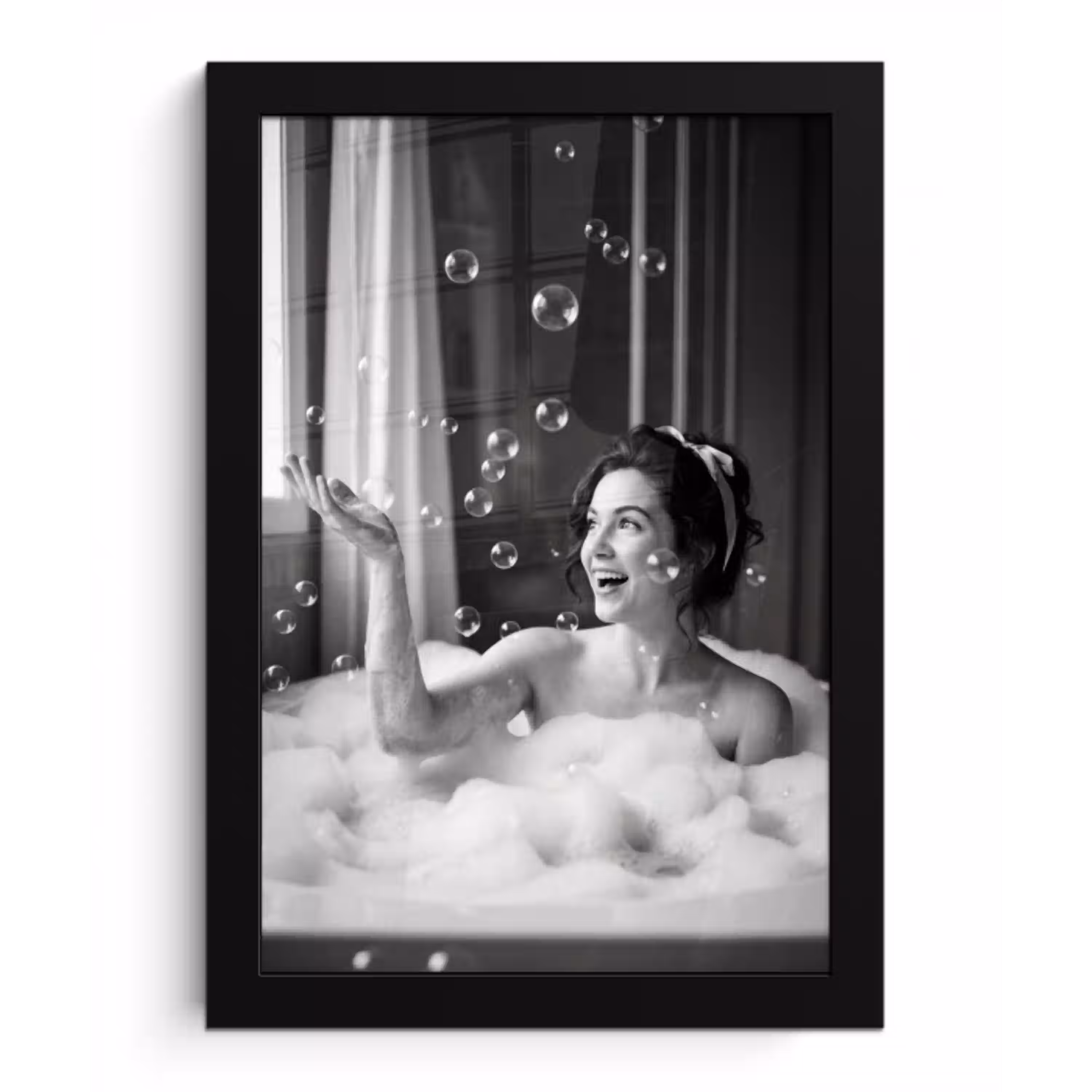 Bad - Bubbels - Zwart - Wit fotolijst zwart zonder passe partout klein -3d