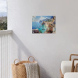 Kustdorp - Schilderij - Rotsen - Boten tuinposter los doek klein -sfeer8