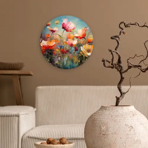 Bloemen - Watercolor - Kunst - Botanisch - Natuur Wandcirkel kunststof plaat 5mm dik klein -sfeer1